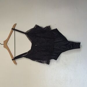 Vintage Natalie King Black Lace Bodysuit Teddy Lingerie Sz Lg Women